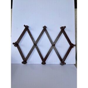 Vintage Wooden Accordion Peg Rack, Expandable 10 Peg Wall Hanger, Entry Hat Rack